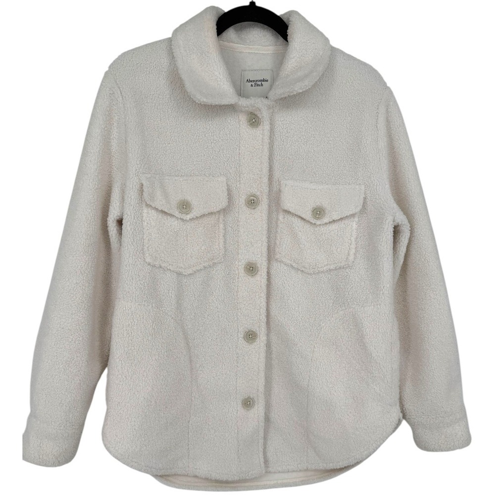Abercrombie Fitch Women's Sherpa Fleece Shirt Jacket Shacket Cream Size Small - Picture 1 of 13